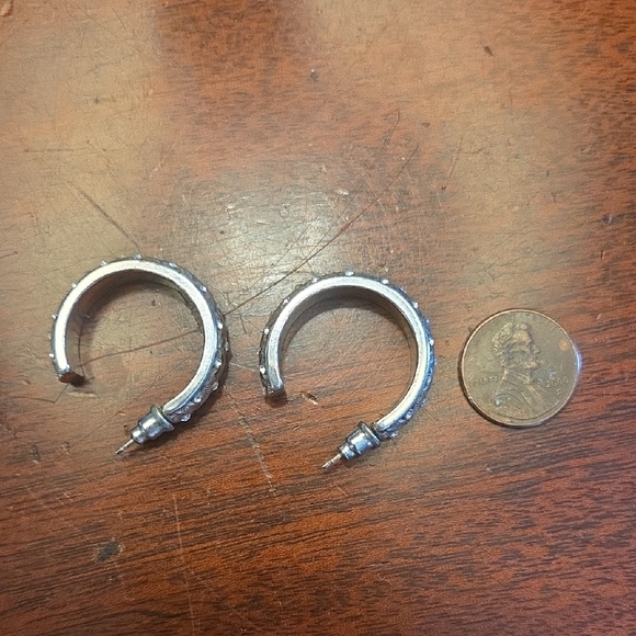 Brighton Braided With Rhinestones Hoop Earrings EUC - Picture 4 of 4